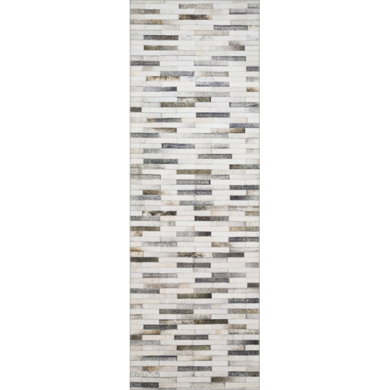 Tapis ivoire à motif géométrique Rogers, Tapis de couloir 2 pi 6 po x 7 pi 6 po