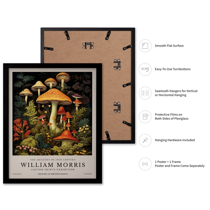 William Morris - Champignons No1, Black Framed, Poster, 11"H x 14"W