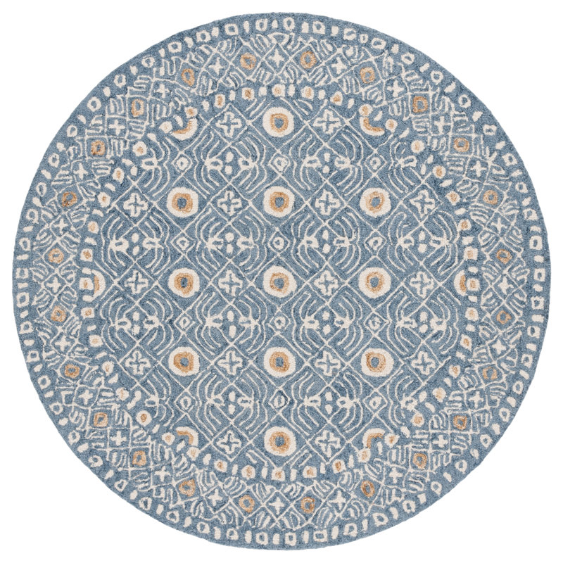 Tapis bleu en laine / coton touffeté à la main Mallisa, Rond 5 pi