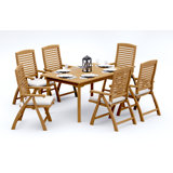 6 Seats 7 Pcs Grade-A Teak Wood Dining Set: 60" Rectangle Table And 6 Ashely Folding Reclining Arm Chairs #11AS1306