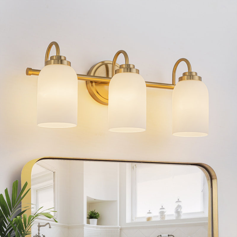 Luminaire de salle de bain à intensité variable avec abat-jour en verre blanc, 3 Lights, H 8,78 po x l 19,7 po x P 6,6 po