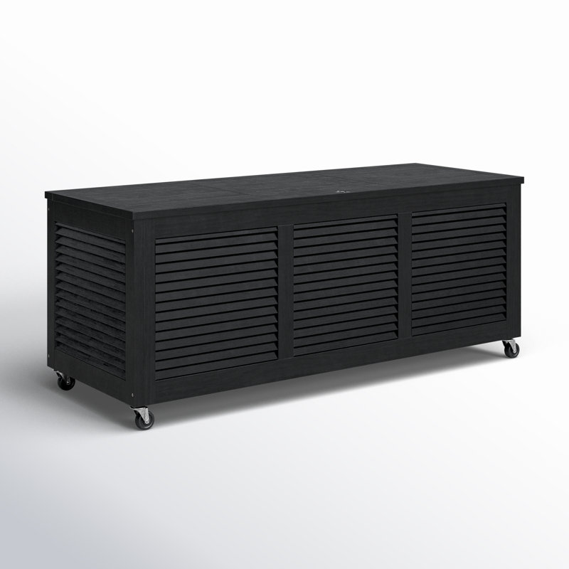 Birch Lane™ Odette 47.2'' W 50 Gallons Solid Wood Eucalyptus Deck Box with Wheels, Black