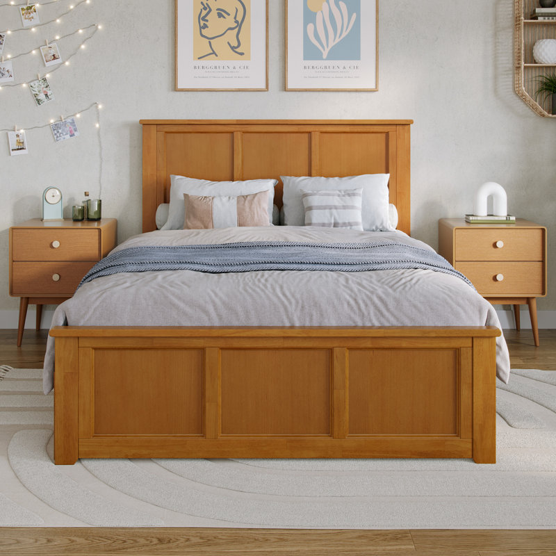 Madison Solid Wood Platform Bed with Matching Footboard & Storage Drawers , Full / Double, Light Toffee  