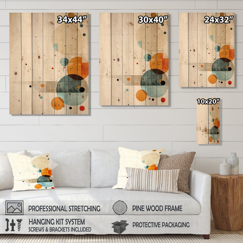 Art mural Mid-Century sur bois de pin naturel, H 32 po x l 24 po