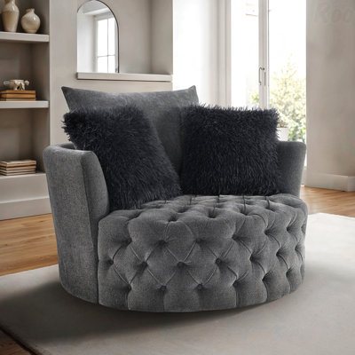 Chaise d'appoint pivotante ronde avec coussins décoratifs