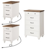 Ensemble 3 pièces de commode et table de chevet, une commode 5 tiroirs et deux tables de chevet, blanc