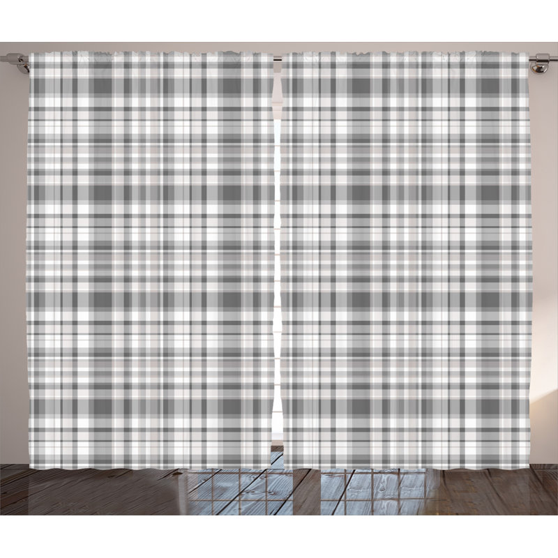 Plaid Semi-Sheer Rod Pocket Indoor/Outdoor Curtain Panels, 54" W x 90" L
