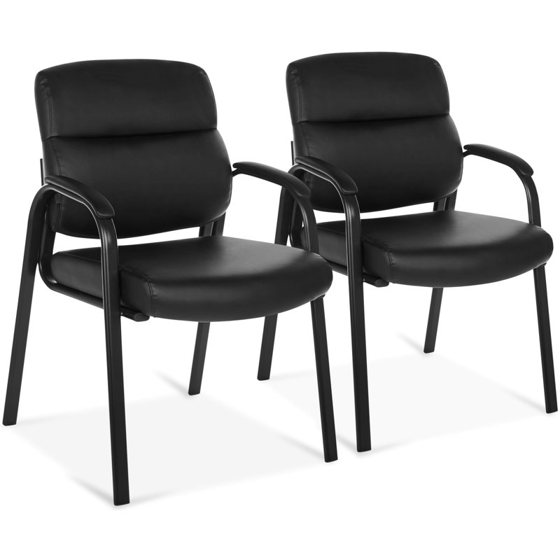 Oline Black Leather Guest Office Chairs, 2 Pack
