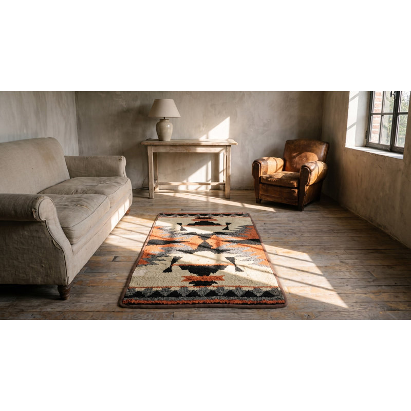 Tapis antique antique en laine crocheté ivoire American Antique