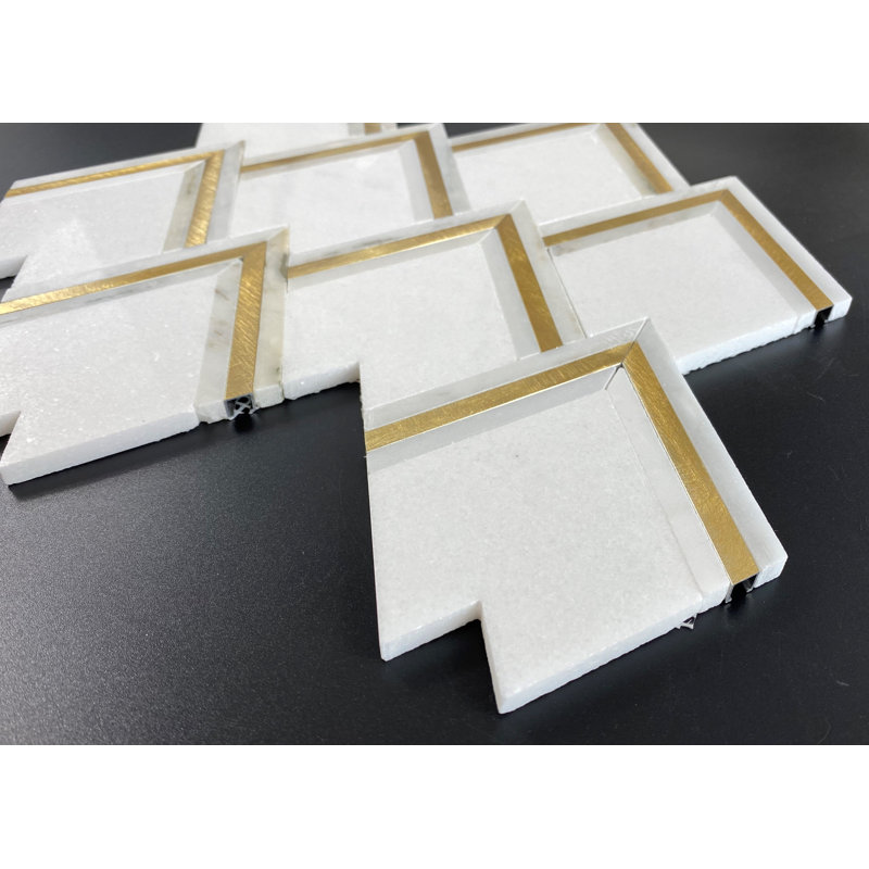 ES Stone Natural Stone Mosaic Sheet & Floor Tile, Calacatta Gold / Gold Aluminum