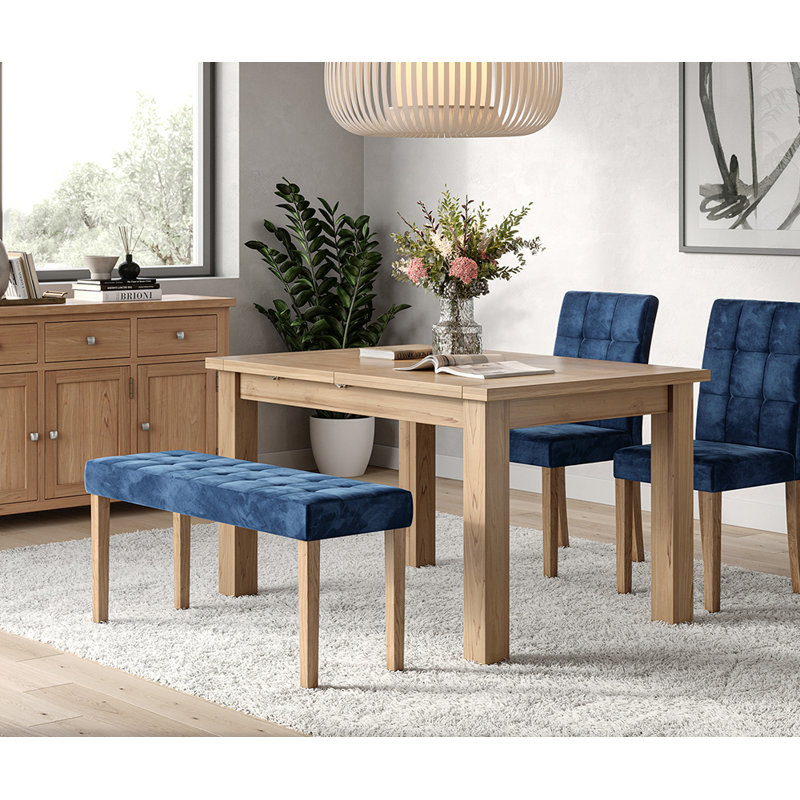 Velvet Bench, Blue, 48 cm H x 90 cm W x 35 cm D