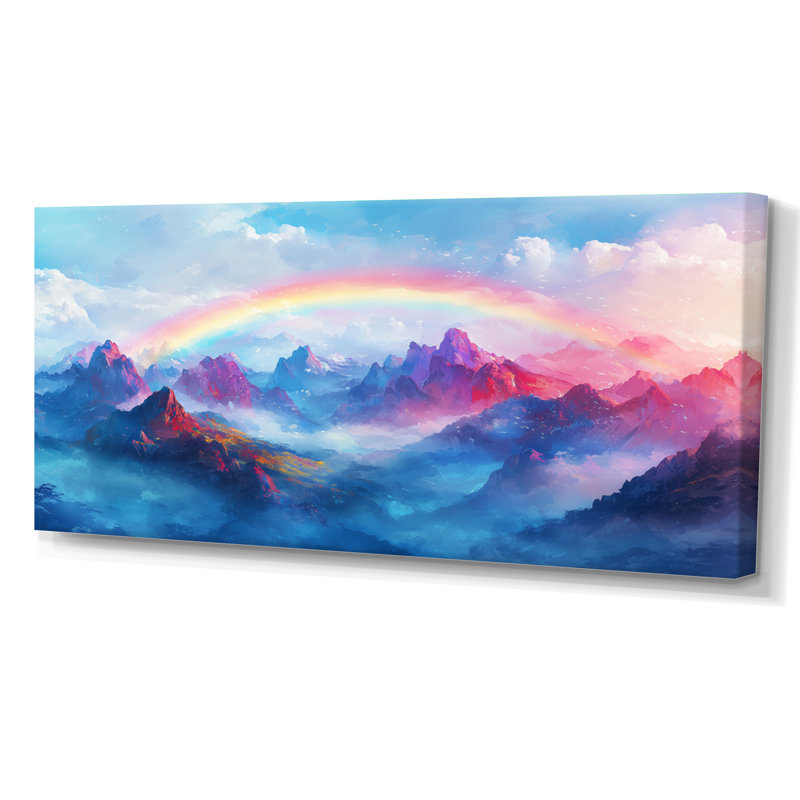 Arc-en-ciel au-dessus des montagnes - art mural arc-en-ciel, H 28 po x l 60 po, Toile tendue