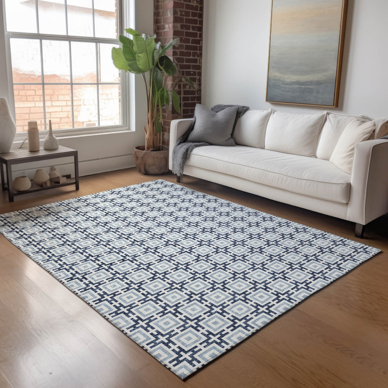 Premium Machine Washable Paullette AMF139 Navy Rug, Rectangle 8' x 10'