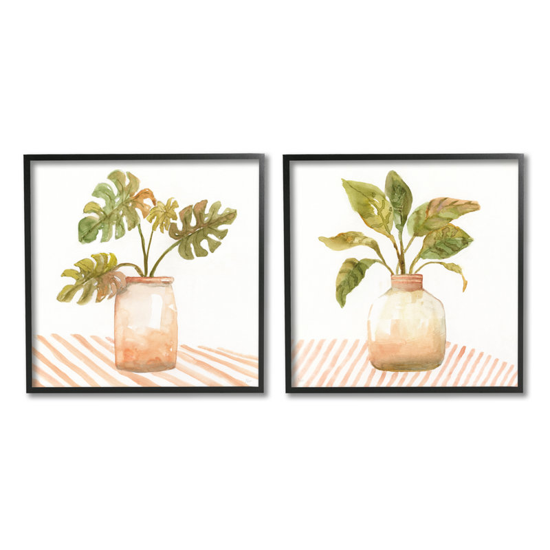 Plateau de table à motif de plantes et de plantes Transtil Monstera, Giclée encadrée noir minuit, H 12 po x l 12 po