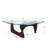 Triangle Glass Coffee Table with Wooden Base Clear Glass Top Mid-Century Abstract Glass Table