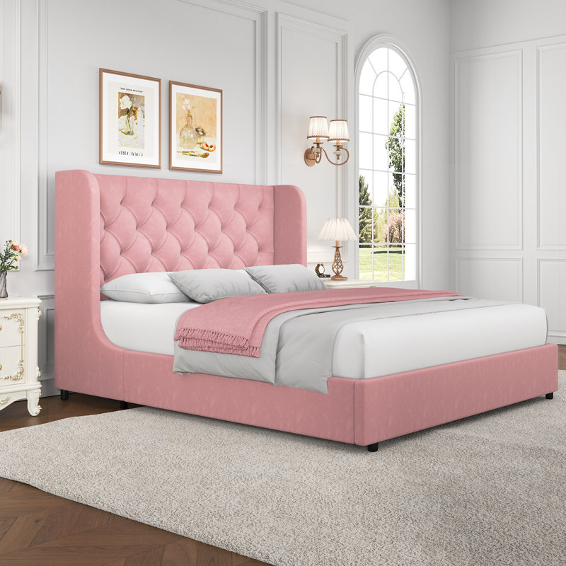 Lit plateforme tapissier Kewania Bedback, Gris, Complet/Double