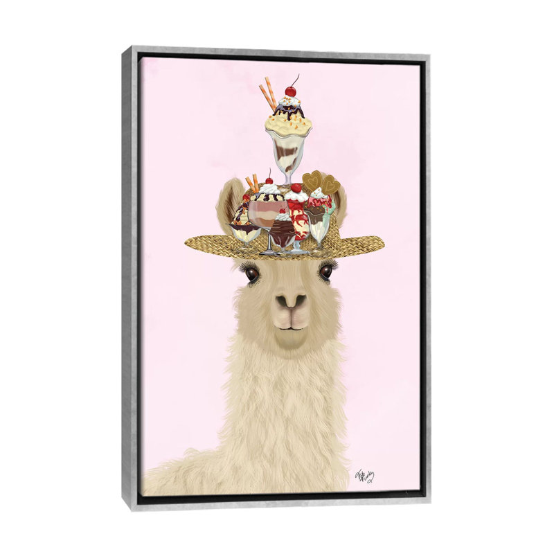 «Llama Ice Cream Hat» par Fab Funky - impression d'art graphique, Aucun mat, H 40 po x l 26 po x P 1,5 po