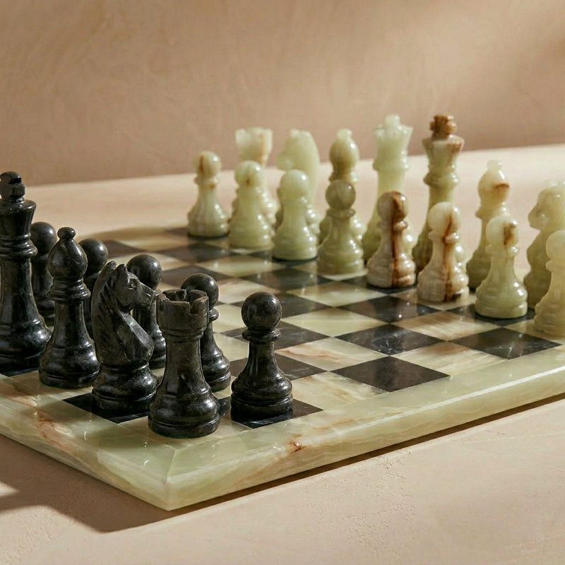 Jeu d'échecs en marbre vert et noir, Vert / noir