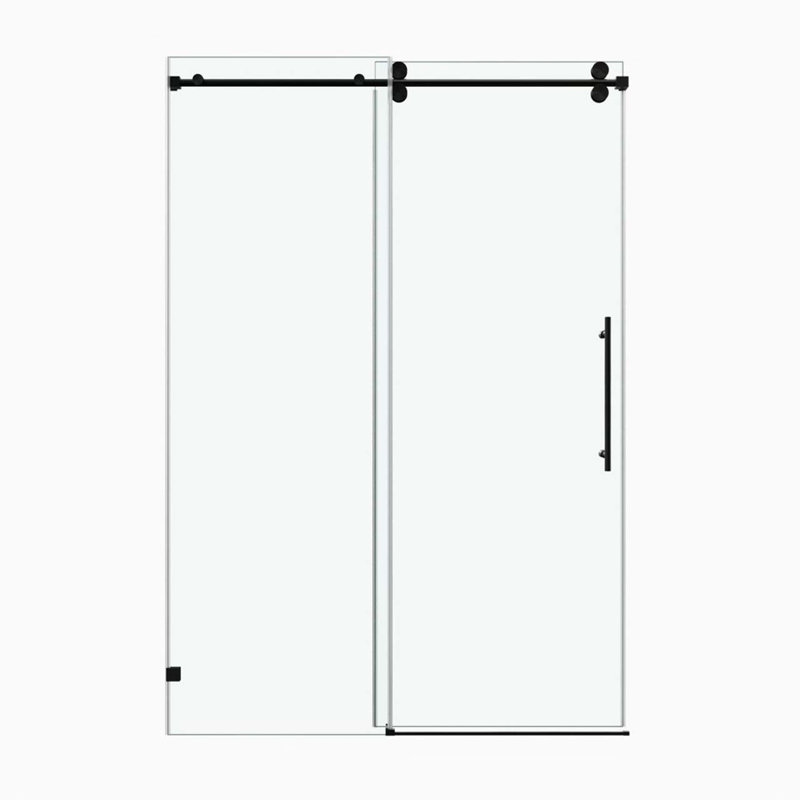 Porte de douche à panneau simple sans cadre l 56 à 60 po x H 76 po avec cadre en acier inoxydable noir mat et verre trempé de 3/8 po