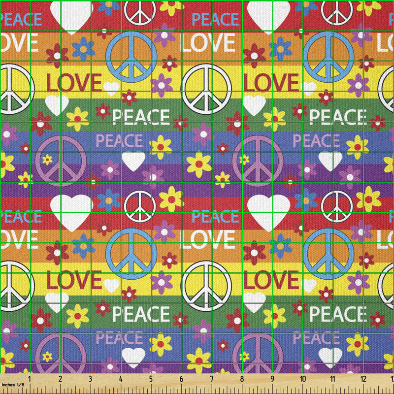 Decan Heart Peace Flower Power Hippie Multi-Purpose Fabric