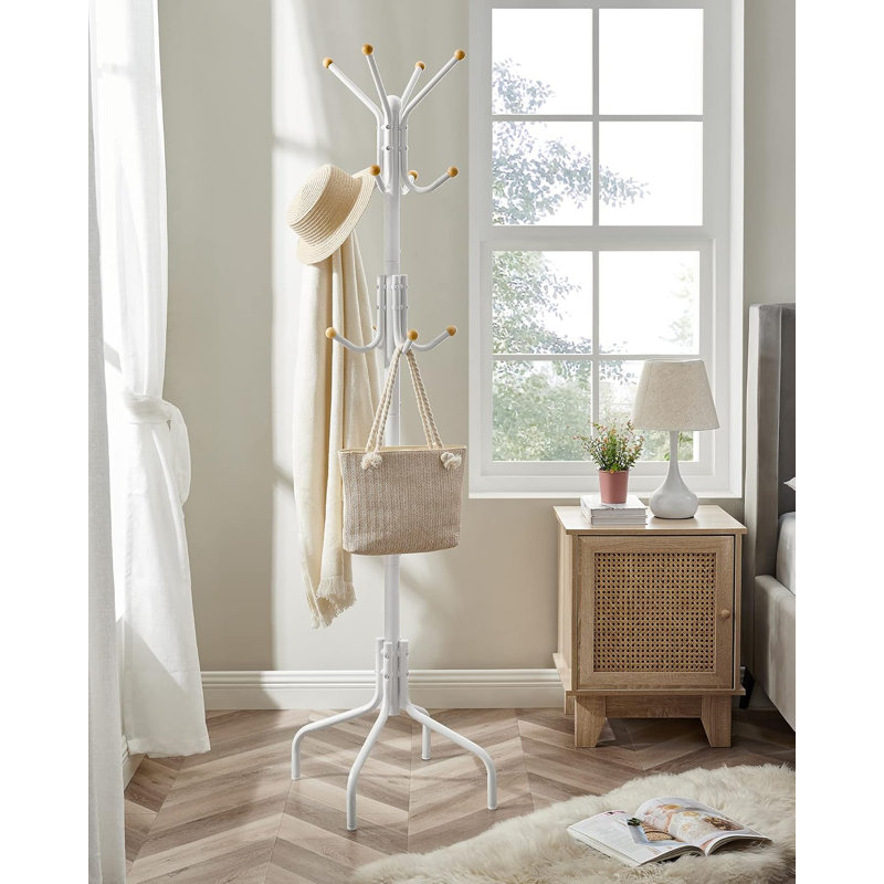 Coat Rack Freestanding, Metal Coat Rack Stand with 12 Hooks and 4 Legs, Brown