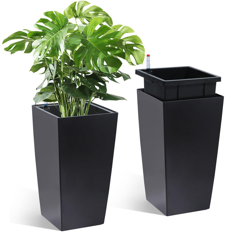 Ensemble de pots à fleurs 16 po de hauteur, H 21,6 po x l 11,5 po x P 11,5 po, Noir