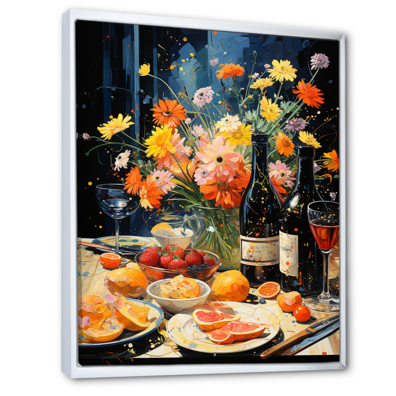 Pique-niques français à Bordeaux sur toile, Cadre flottant blanc, 44" H x 34" W