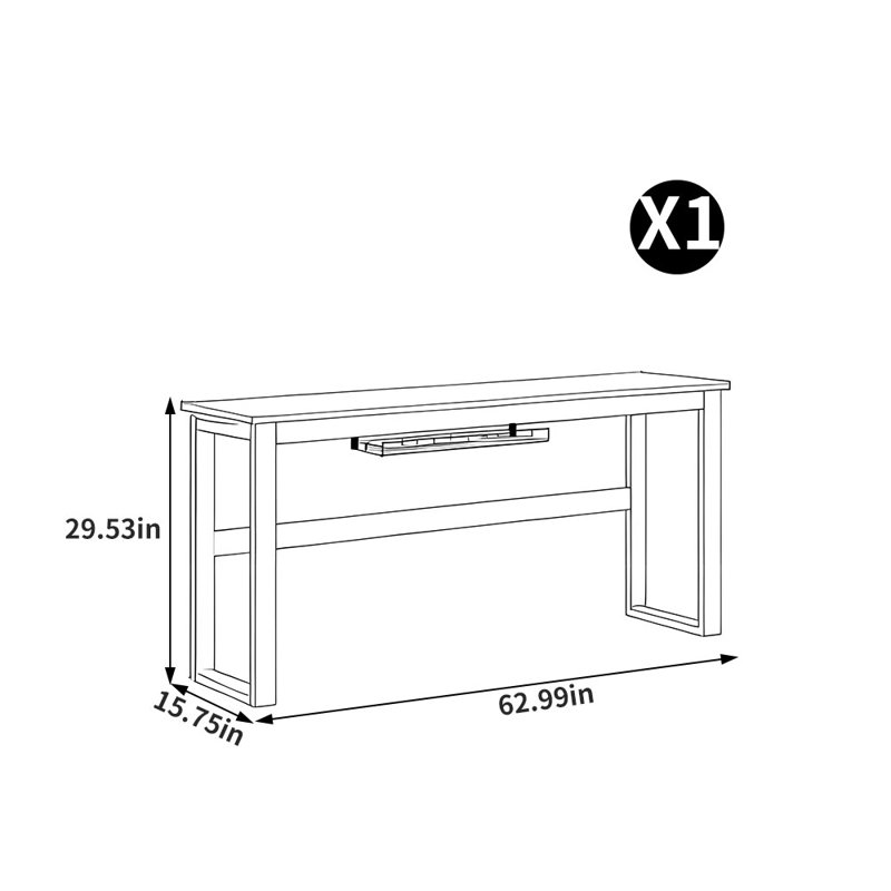 Bureau en bois massif de style italien, H 29,53 po x l 62,99 po x P 15,75 po