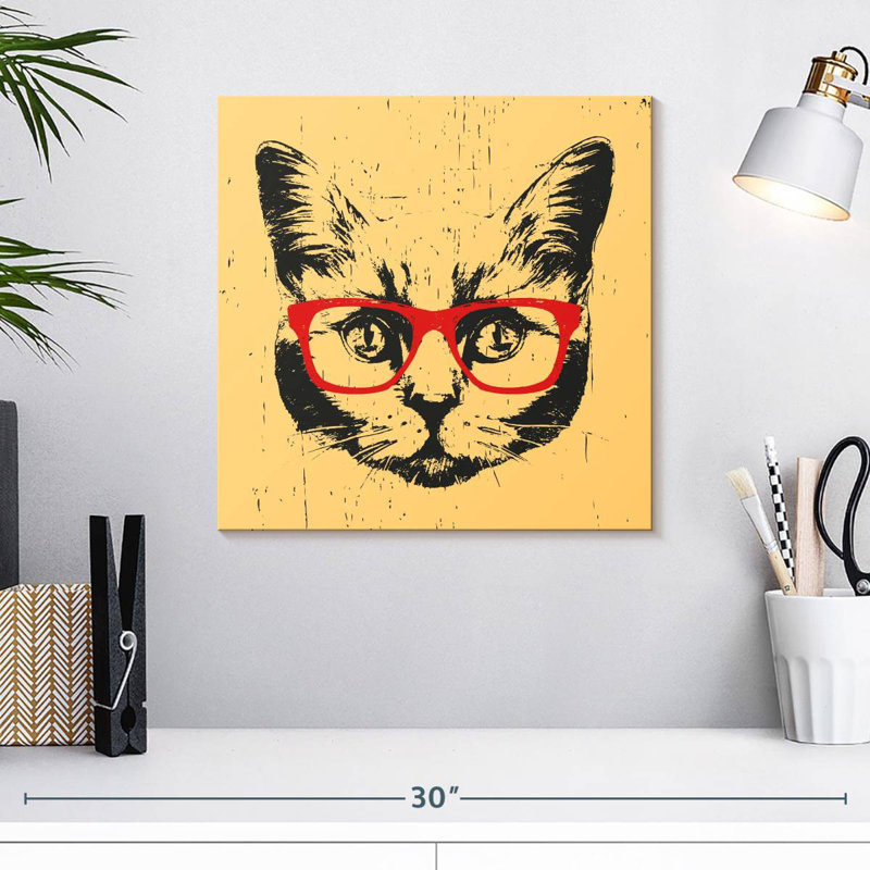 Brampt Cat With Glasses, 16" H x 16" W