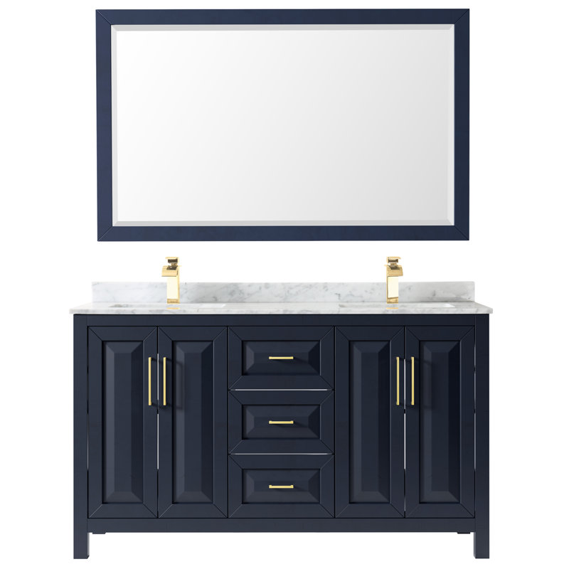Daria 60'' W Double Vanity, White, White Cultured Marble, Brushed Gold