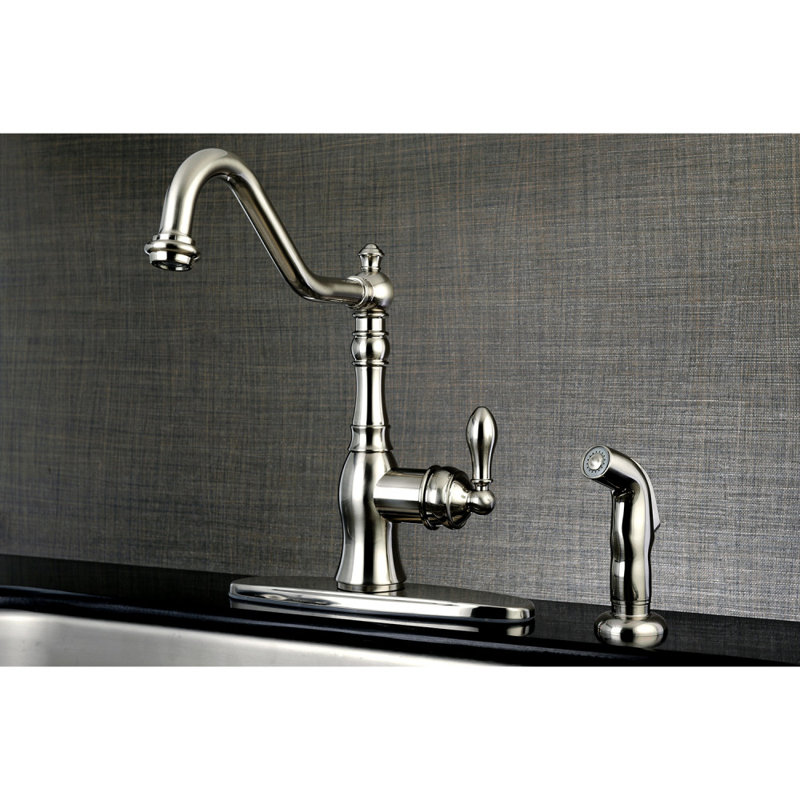 Kingston Brass American Classic Single-Handle Deck Mount Faucet, Brushed Nickel, Without Spray