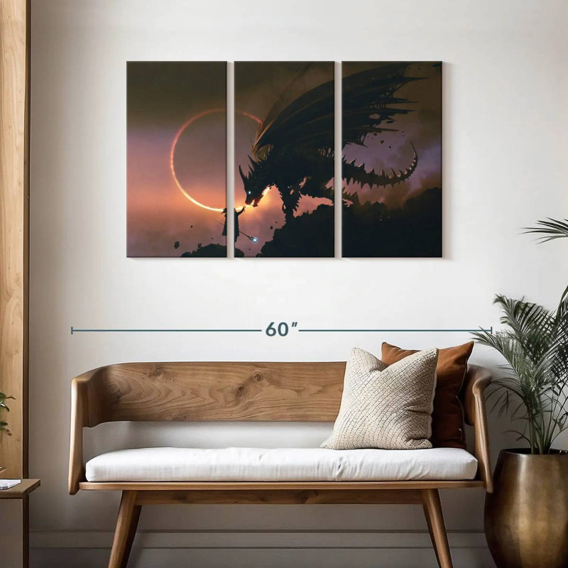 Kelan apprivoisant le dragon, H 28 po x l 45 po