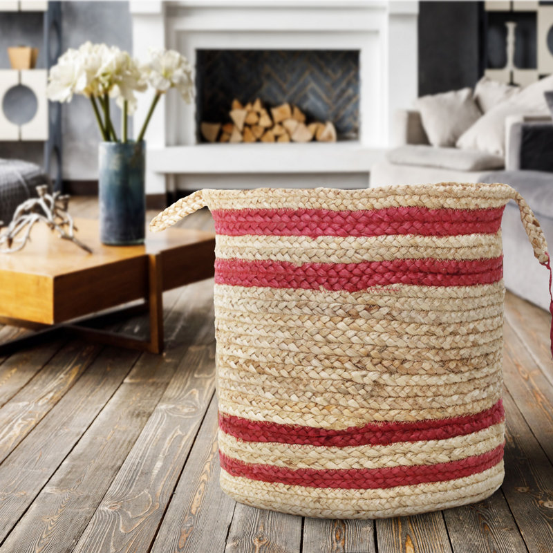 Panier de rangement en jute à rayures Rosecliff, Rouge, H 19 po x l 19 po x P 19 po