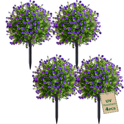 4 boules topiaires artificielles en forme de buis avec fleur, 21 "faux arbustes d'extérieur résistants aux rayons UV avec des pointes pour Noël et un décor de l'Action de grâce, fausses buissons avec fleurs pour le porche, le pot de fleurs et l'intérieur