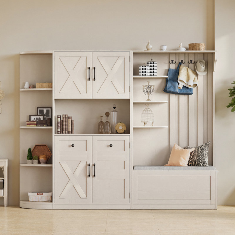 Organisateur de vestibule multifonctionnel à gauche et à droite avec crochets de rangement, Beige
