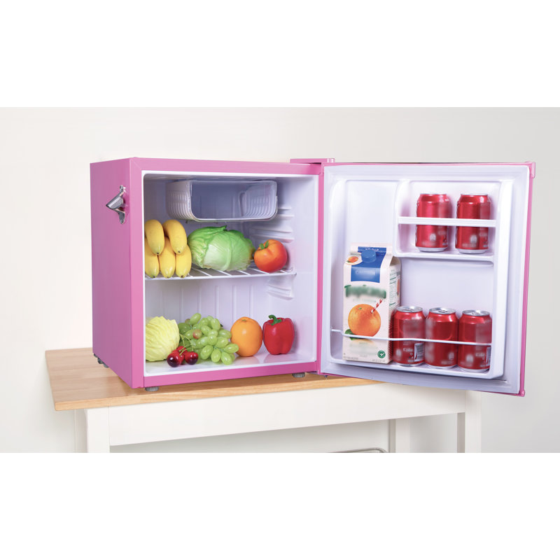 Frigidaire 1.6 Cu. Ft. Retro Compact Fridge with Chiller, Countertop Fridge with Built-In Bottle Opener, Pink