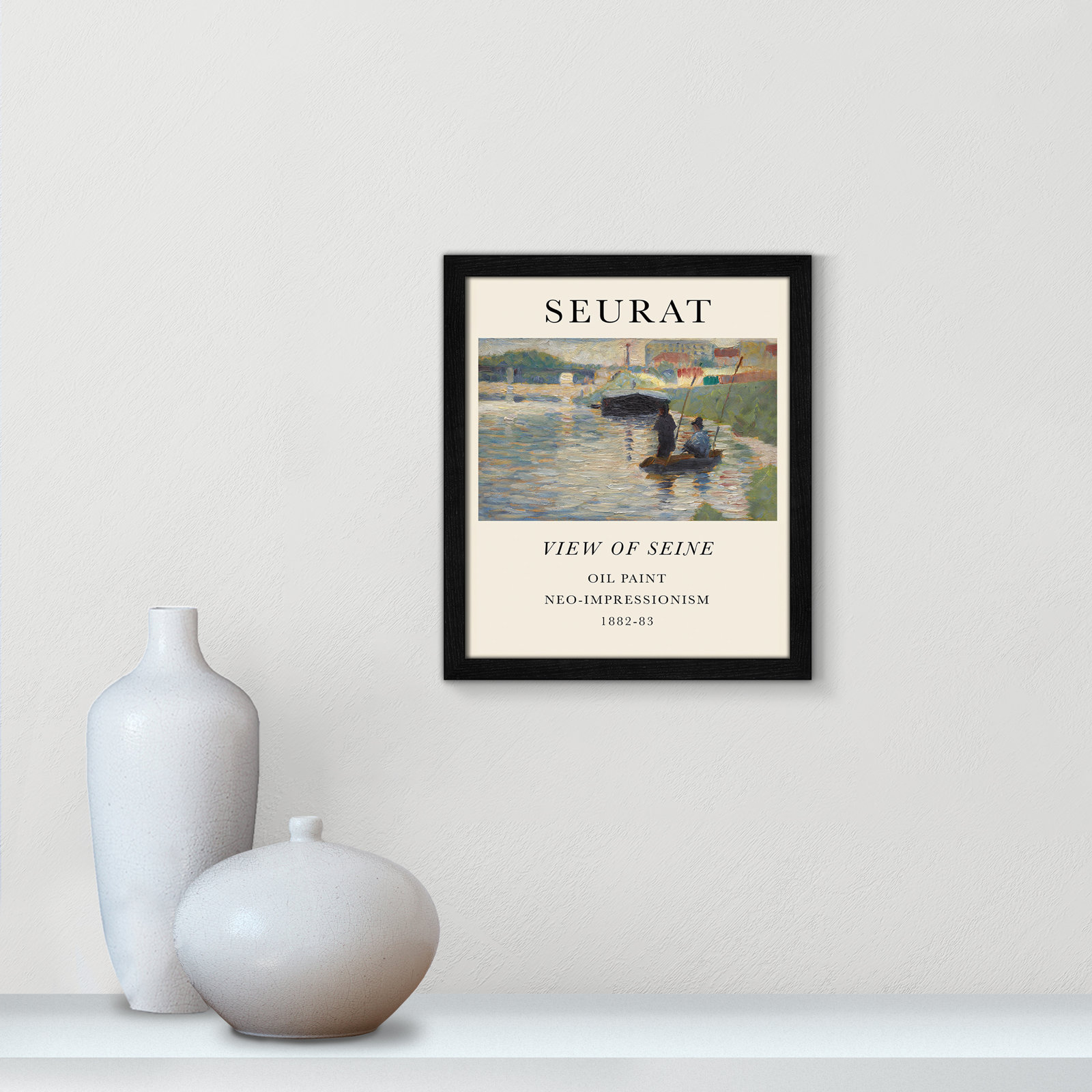 View Of Seine by Georges Seurat, No, Black Single Picture Frame, 15" H x 13" W x 0.75" D
