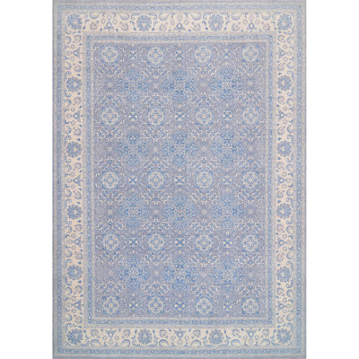 Tapis bleu clair / ivoire de haute qualité noué à la main Ziegler 3000