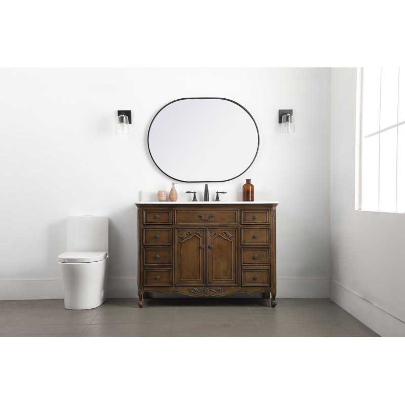 Ensemble de meuble-lavabo simple 48 po Angelique, Blanc pur, Chêne foncé