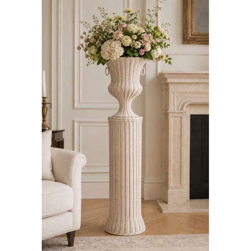 White Round Wicker Pedestal