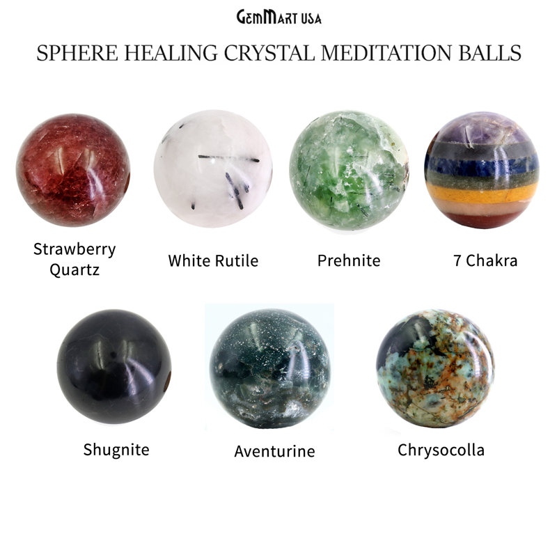 Natural Polished Gemstone Sphere, Large Decorative Accent, Crystal Ball, 50mm, 7 Chakra