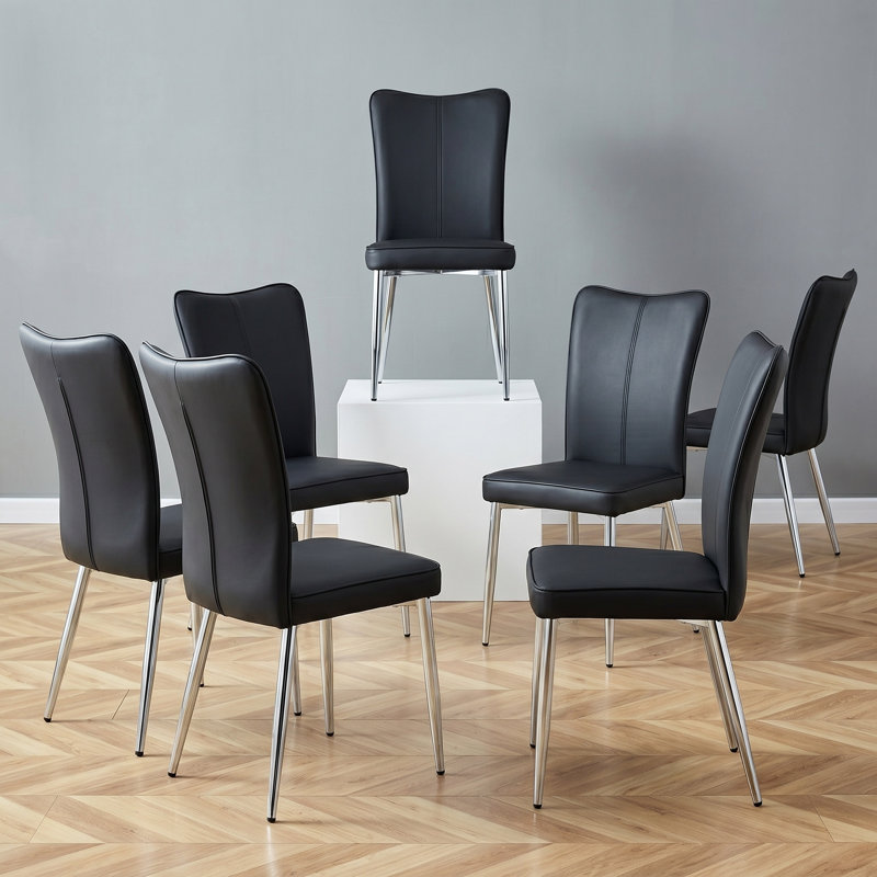 Chai parsons en similicuir H 18,3 po, Noir, Silver