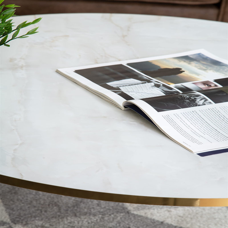 Aubina Four Leg Coffee Table, 47" H x 90" W x 90" D, White/Gold
