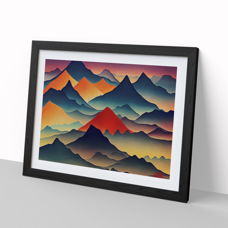 Blissful Painted Mountains Abstract - Single Picture Frame Print, Black, 46cm H x 64cm W x 2cm D