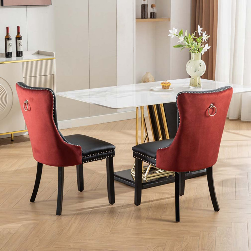 Chaise rembourrée en polyuréthane et velours, Noir / rouge vin