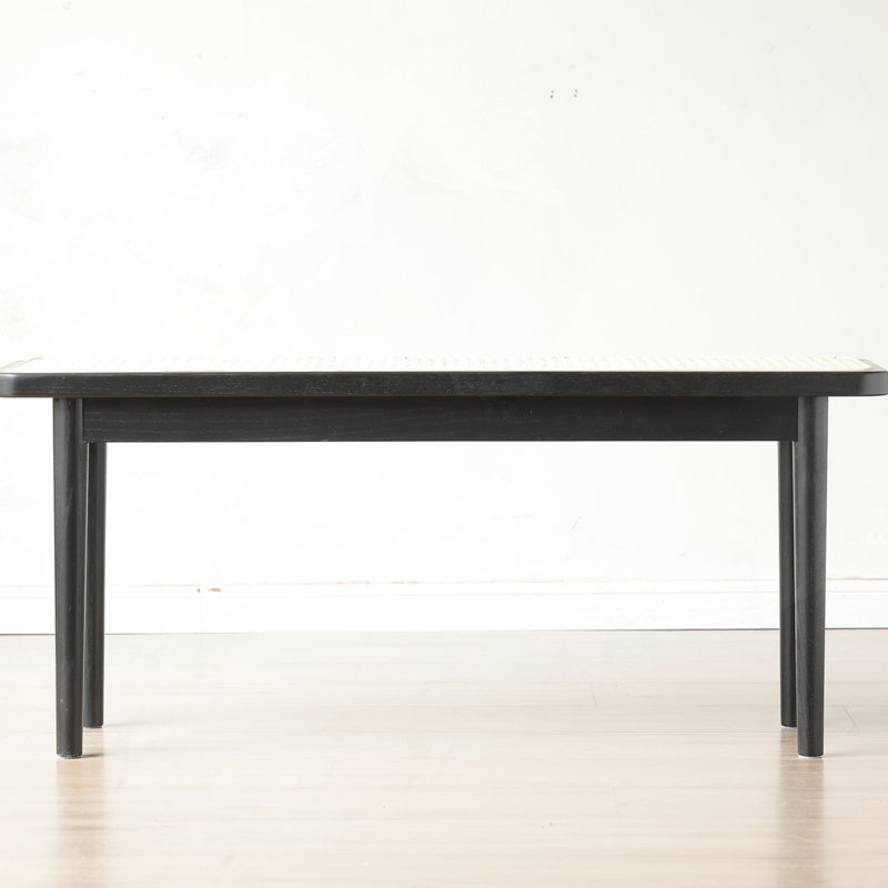Solid Oak Wood Dining Bench With Rattan Top, 16.93" H x 47.24" W x 11.02" D