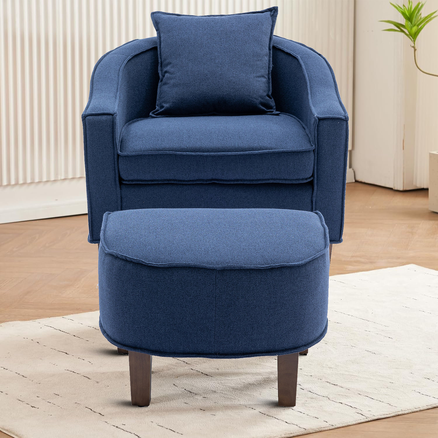 Jazouli linen barrel discount chair and ottoman