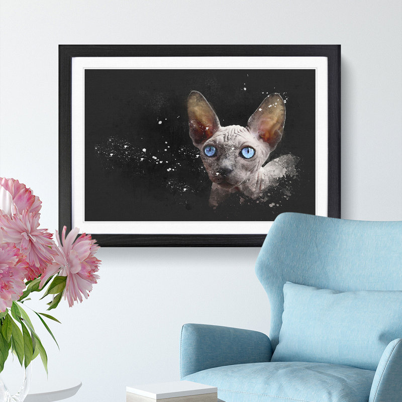 Blue Eyed Sphynx Cat - Single Picture Frame Painting on MDF, 24cm H x 33cm W x 2cm D, Black Framed