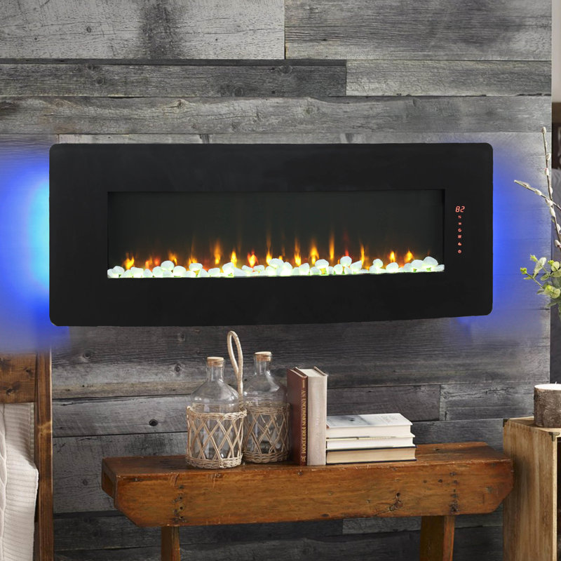 Antique Black Curved Heating Fireplace - 1400w Heat, 4 Flame Colours, Timer Function, Wall Mounted, Sheet Metal Mounted Electric With Front Heating, Backlight 3 Brightness Levels, /ul