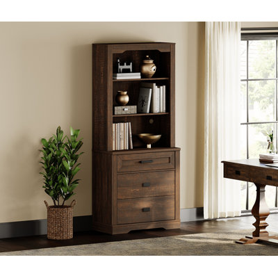 Laziza 3 Tier Bookcase With Drawer,73.3" Tall Floor Standing Bookshelf,Modern Farmhouse Display Storage Cabinet With Adjustable Shelves,